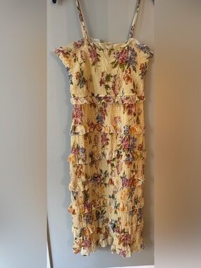 Yellow Floral Ruffle Smocked Sundress